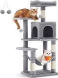 Feandrea Arbre à chat, hauteur 112 cm, arbre à chat, maison pour chat à plusieurs étages, avec 4 arbres à chat, 2 plates-formes, hamac, grotte, gris clair