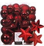 Kaemingk B.V. Boules de Noël, ornements de Noël et étoile - 56x pièces - rouge - plastique