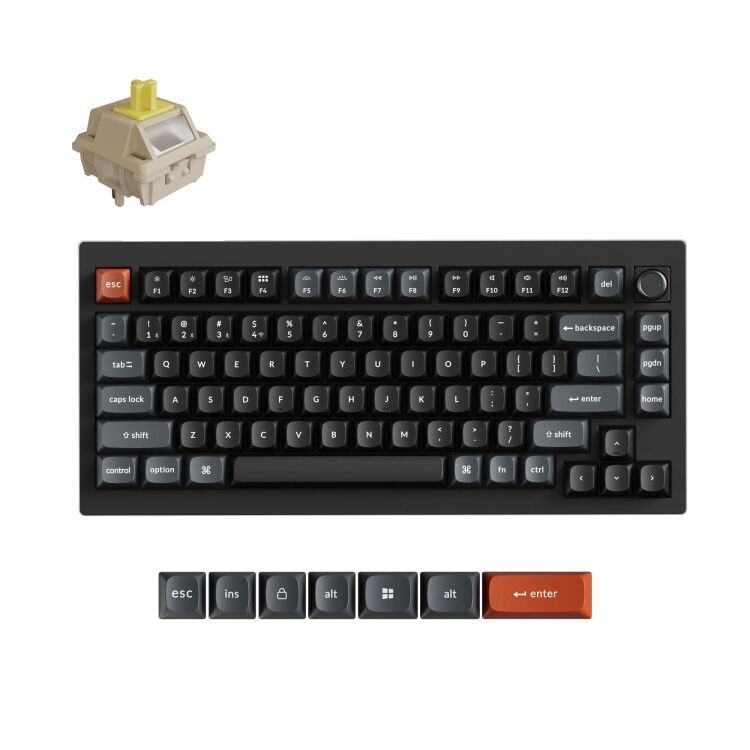 Keychron V1 Ultra - Mechanisch Toetsenbord - Draadloos - US Qwerty - 75% - Banana Switch - Zwart