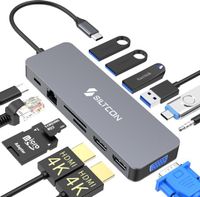 Siltcon® 13 in 1 Docking Station Laptop - USB C Hub - 2x HDMI 4K - 100W - RJ45 - VGA - USB 3.0 - USB-C - SD/TF - Audio - Spacegrey - 2025 model