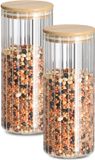 Zeller Voorraad/bewaar pot Grooves - 2x - hard glas - transparant - 1100 ml - bamboe deksel - luchtdicht
