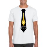 Bellatio Decorations Wit kerst T-shirt voor heren - Suck my Piek zwarte stropdas print XL
