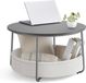 VASAGLE Table basse ronde - 75 cm - Avec panier en tissu - Gris avec crème