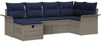 vidaXL Tuinbank Set 6-pers Polywood Rotan Grijs/Marineblauw