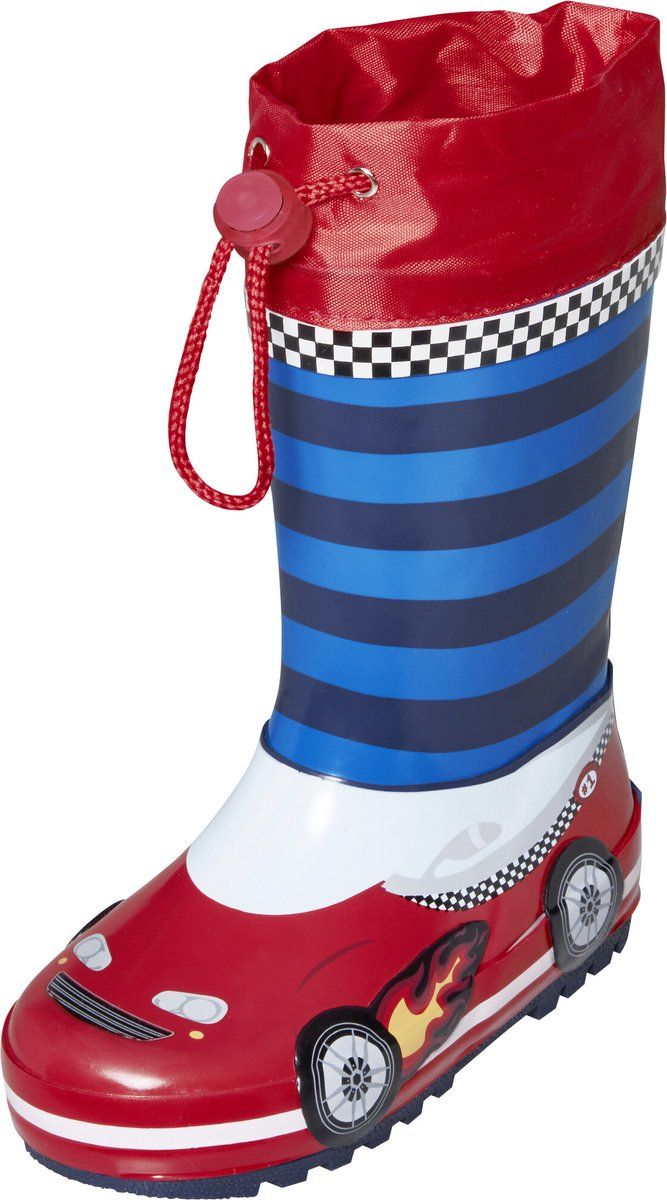 Playshoes - Kinder regenlaarzen met trekkoord - Raceauto - Rood/blauw - Maat 24EU