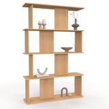 Idmarket – Étagère Japandi 4 niveaux asymétrique en bois clair – Hauteur 167,5 cm – Largeur 30 cm – Longueur 110 cm – Design moderne