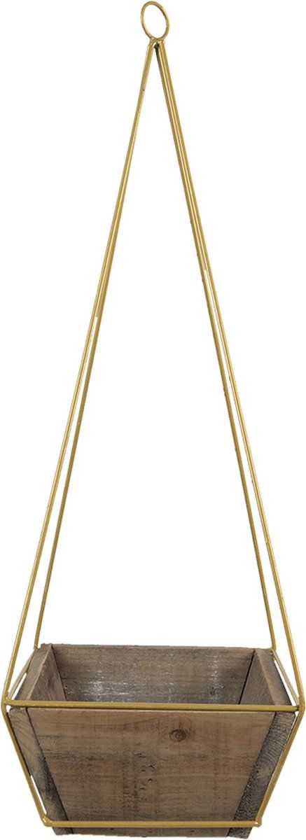 Clayre & Eef Bloempot 21x21x61 cm Bruin Hout Metaal Vierkant Plantenpot Decoratie Pot Hang Pot