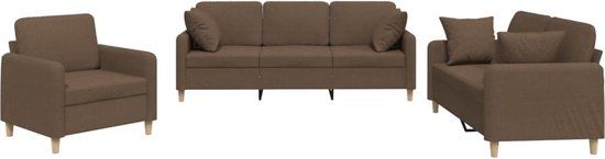 VidaXL 3-delige Loungeset met kussens stof bruin