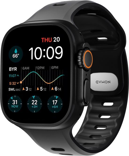 Nomad Tempo Watchband Ultra 49 mm – Veilige Pin-en-Tuck Sluiting – Duurzaam FKM Rubber – Waterdicht voor Dagelijks Gebruik - Zwart