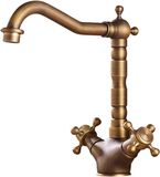Sans marque Robinet de cuisine - Robinet à deux poignées - Chaud et froid - Style antique - 24 cm - Doré