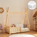 en.casa Kinderbed "Helsingborg" met matras en valbeveiliging, van grenenhout, afmetingen 70 x 140 cm, in natuurlijke houtkleur