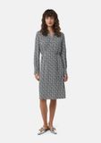comma - Vrouwen Crêpe jurk met pictogrampatroon - Navy/Wit - Maat 42