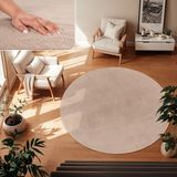 TT Home Vloerkleed Woonkamer Laagpolig Effen Modern Design Wasbaar Beige 80 cm rond