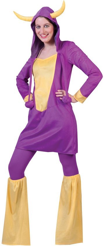 Funny Fashion Draak Kostuum Paarse Fantasiekoe Jurk Vrouw Maat 44-46 Halloween Verkleedkleding