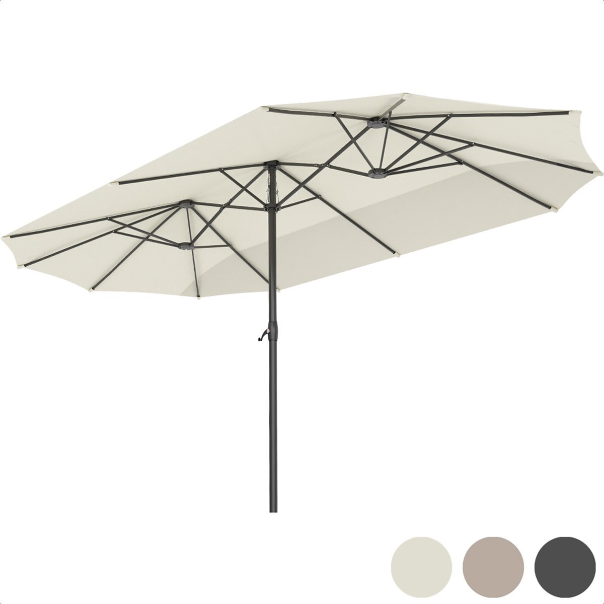 LifeGoods Dubbele Parasol - Staande Stokparasol - Tot 15 Personen - 270x460cm - Waterdicht - Met Hoes - Tuin of Strand - Crème