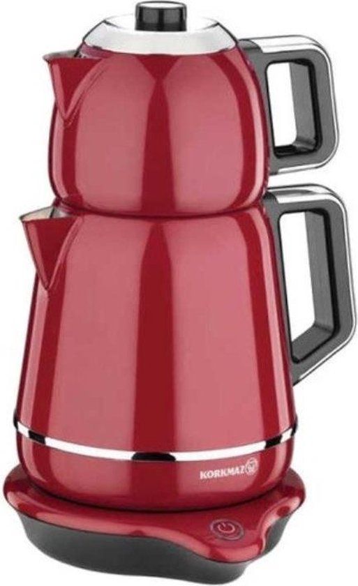 Korkmaz Demiks elektrische Turkse theepot - 1.7 Liter - Rood
