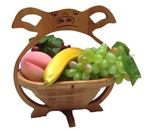 GMMH Vouwmand fruitmand decoratieve schaal fruitschaal hout opvouwbaar (design varkens)