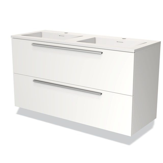Maxaro Badkamermeubel 120cm Modulo Mat Wit 2 Lades Vlak Wastafel Solid Surface