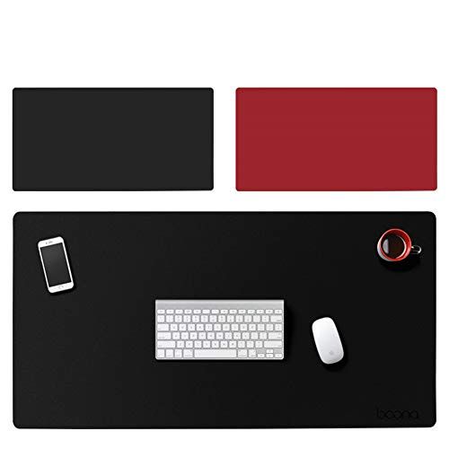 LL-COEUR Grote Kunstleer Dubbelzijdig Waterbestendig Muismat Computer Kantoor Bureaulegger (900 x 450 x 2 mm, Zwart + rood)