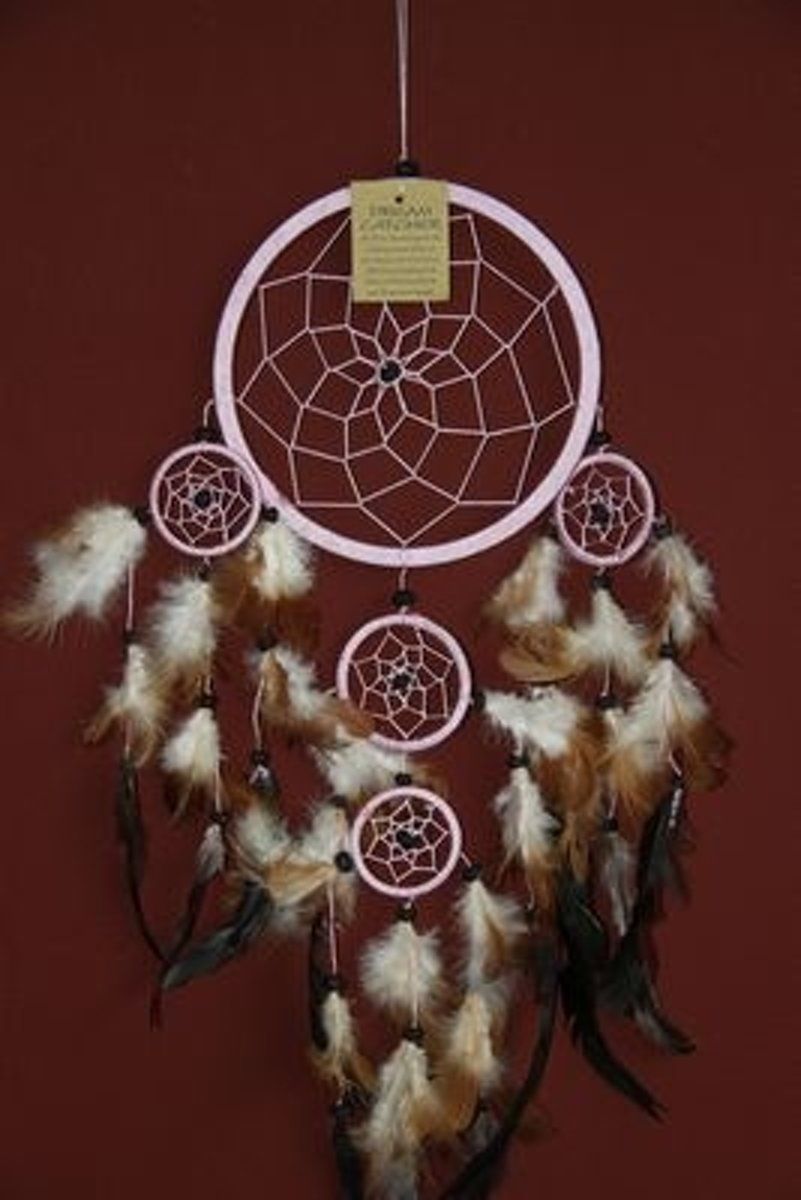 Zus & Zo Dromenvanger / Dreamcatcher Â± Ã˜18cm met kleintjes - lichtroze