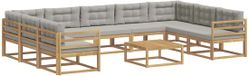 vidaXL Hoek loungeset 9 zitplaatsen Wit en lichtgrijs Acacia hout