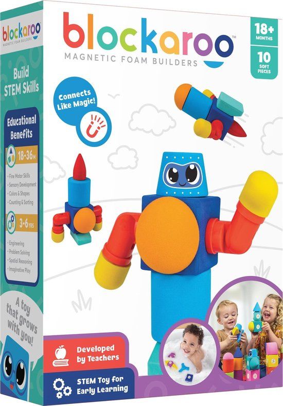 Blockaroo Robot Box - 10 Pieces - Magnetic Toy - Bath Toy