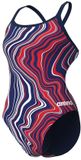 Arena Dames zwempak uit 1 stuk Marbled - Maat 28 - Blauw/Marine/Rood