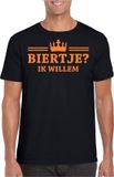 Bellatio Decorations Koningsdag shirt voor heren - biertje - zwart - glitters - feestkleding S