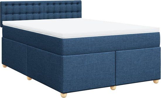 vidaXL Boxspring met matras stof blauw 140x200 cm