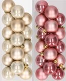 Decoris Kaemingk B.V. Kleine kerstballen - 32 stuks - champagne en oudroze - D4 cm - kunststof
