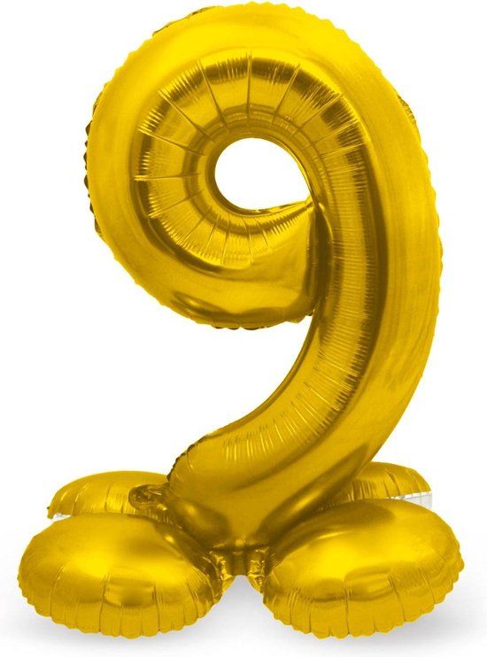 Folat - Cijfer 9 Goud met standaard - 72 cm