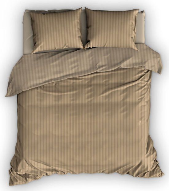 Satin d'or dekbedovertrek Streep Sand - 260x200/220 - bruin