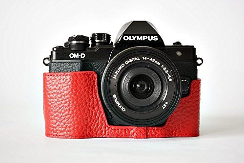 TP Handgemaakte Echt Lederen Halve Camera Case Camera Tas voor Olympus OM-D EM10 II - Rood