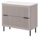 3xE living Meuble de salle de bain, modèle sur pied, 80 cm de large, avec façade nervurée de 18 mm d'épaisseur, finition cachemire avec un plateau plat aspect marbre de couleur Bianco. Poignées bicolores. Dimensions : 80 x 46 x 73,6 cm