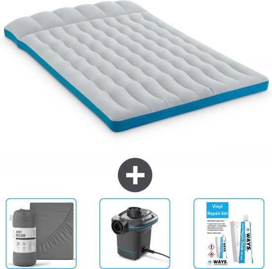 Intex Campingmat - 2-Persoons - 127 x 193 x 24 cm - Grijs - Inclusief Hoeslaken - Pomp en Reparatieset