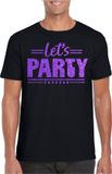 Bellatio Decorations Verkleed shirt voor heren - lets party - zwart - glitter - carnaval/themafeest S