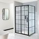 Barq Porte de douche Installation d'angle Noir motif quadrillé 150cm, Paroi latérale 90cm et receveur de douche 150cm x 90cm