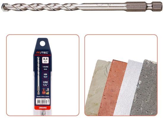 Rotec type 226 UNIDre multifunctionele boor, 1/4'' (E6.3) bitopname, Ø 6 x 50 x 100 (10 stuks)