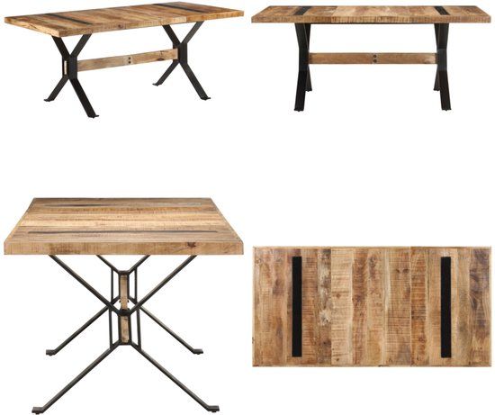 vidaXL Eettafel 180x90x76 cm ruw mangohout
