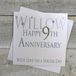 Witte Willow Witte katoenen kaarten "Happy 9th Anniversary met liefde op een speciale dag handgemaakte kaart"