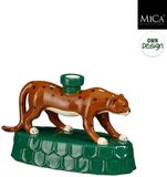 Mica Decorations kandelaar keramiek luipaard 23x10x15cm groen