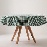 GAMUSI VICHY Rond Tafelkleed - Vlekwerend - Katoen Look - Ruitjes - 160 x 160 cm - Groen