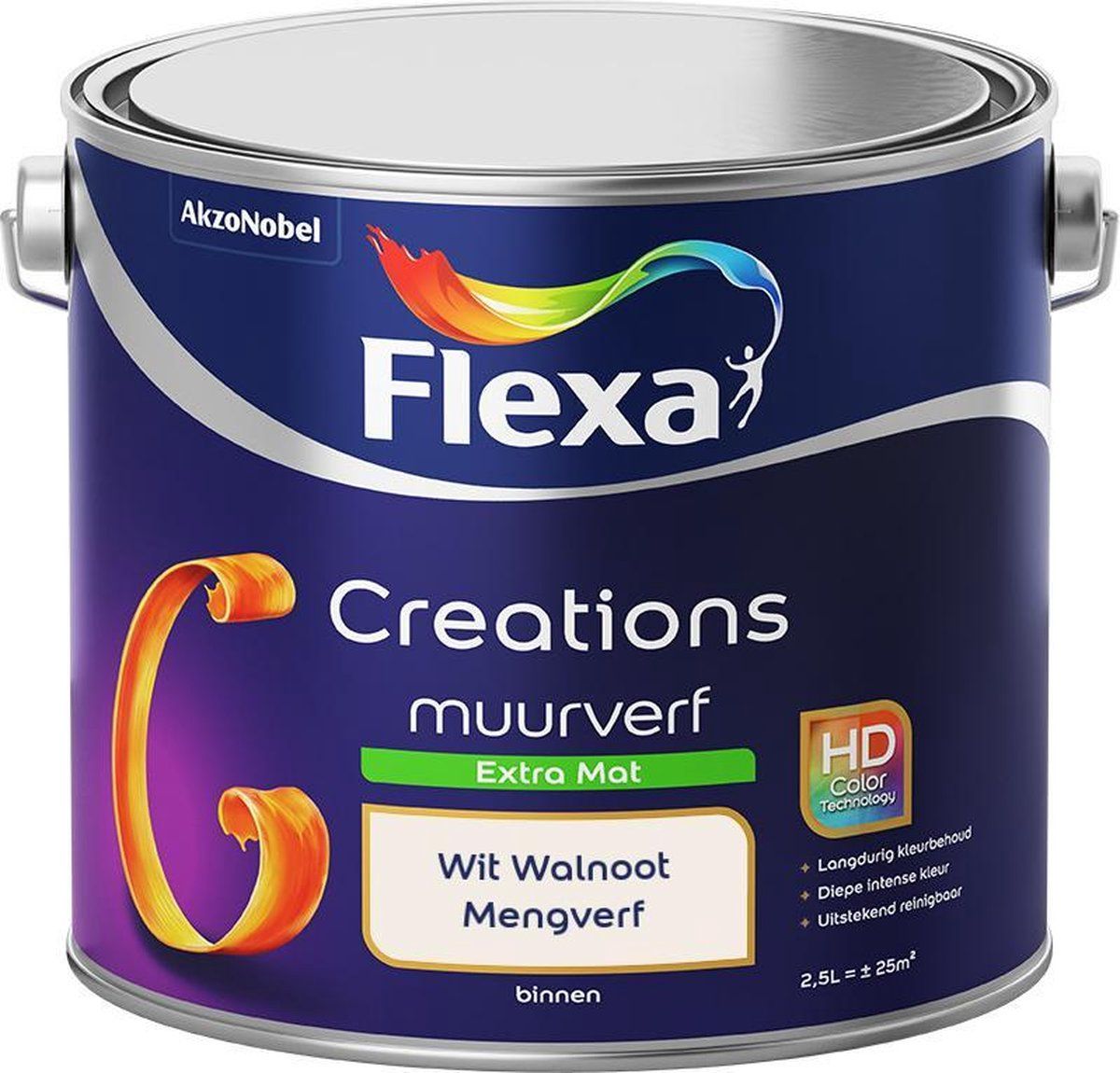 FLEXA Creations Muurverf - Extra Mat - Wit Walnoot - 2,5 liter