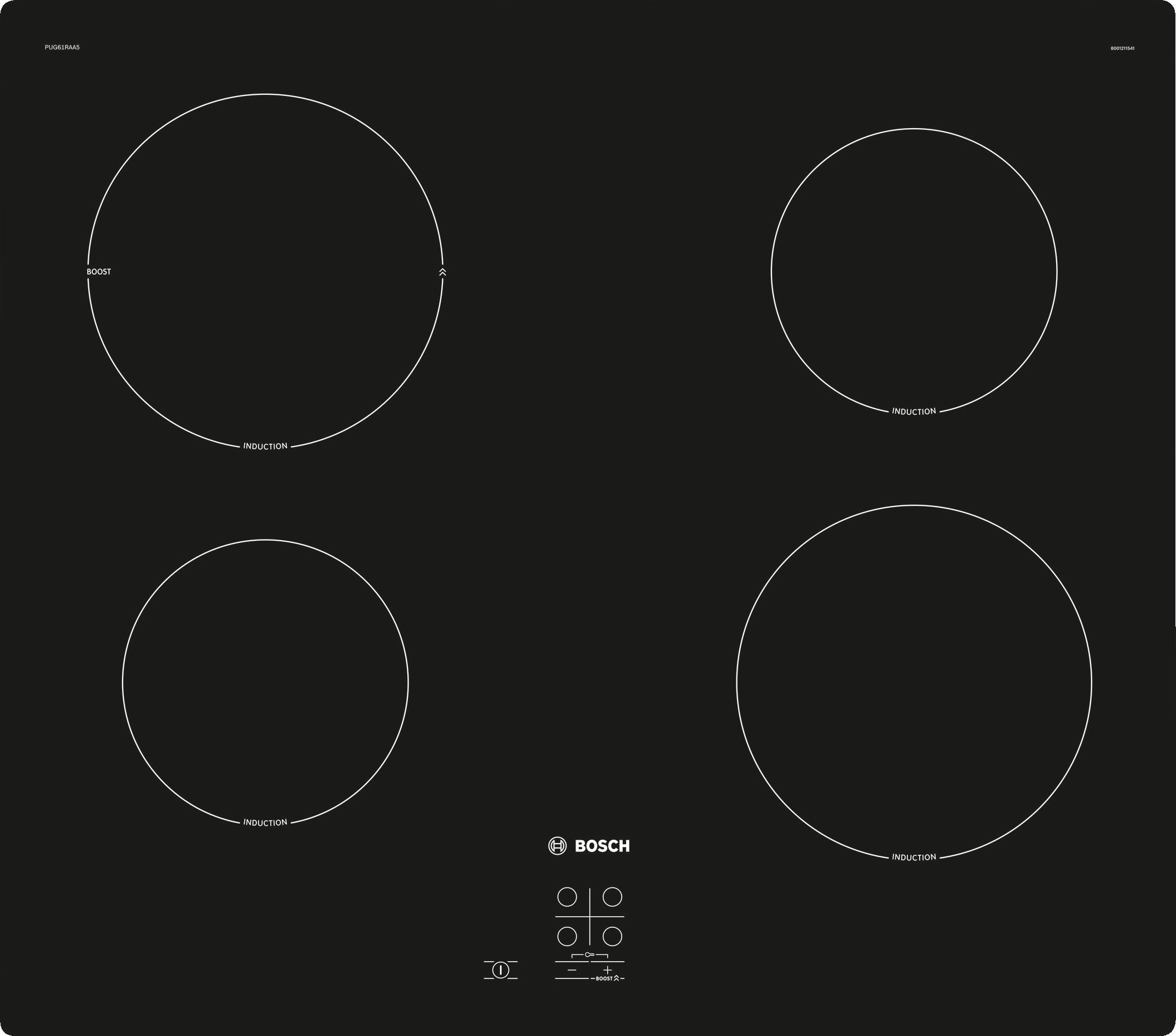 Bosch Serie 2 PUG61RAA5E - 60 cm Induction Cooktop - Black - Built-in