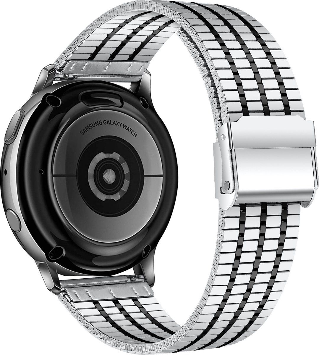 Strap-it Luxe stalen bandje 22mm - zilver/zwart