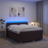 vidaXL Boxspringbed met matras en LED-verlichting, donkerbruin, 140 x 190 cm