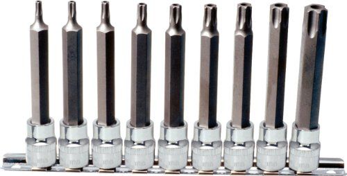 KS Tools 1/2" CHROMEplus Bit-dopsleutelset Torx, met boring, lang, 9-dlg, TB20-TB60