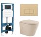 QeramiQ Dely Toiletset - inbouwreservoir Qeramiq Flush - 35mm zitting - kunststof beige bedieningsplaat - rechthoekige knoppen - beige
