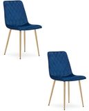 Leobert Set van 2 eetkamerstoelen TURIN - Donkerblauw fluweel - Eikenlook poten - Modern design