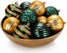 Holly & Jolly Boules de Noël - 12x - or et vert - décoré - 8 cm - plastique - décoration de Noël